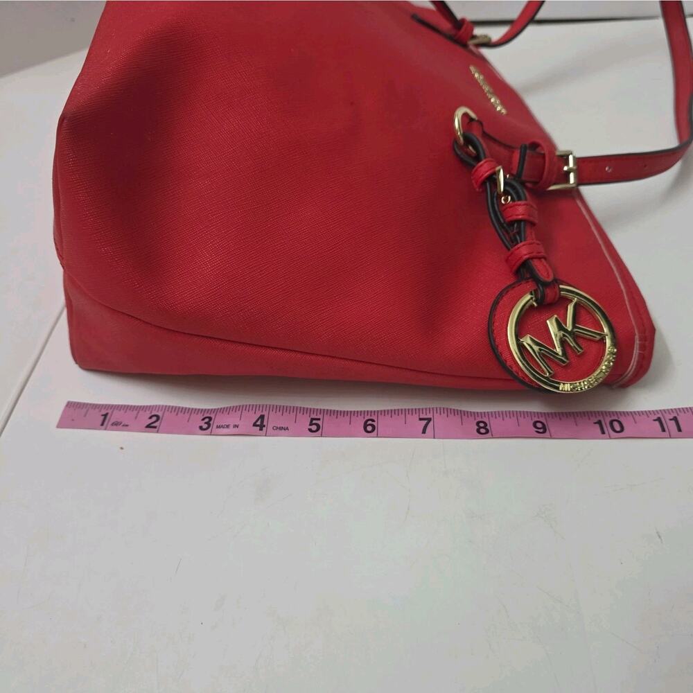 Michael Kors Large Red Signature Tote Shoulder Bag Jet Set Purse - Picture 11 of 12